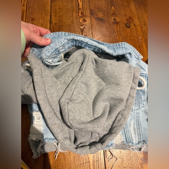Tractr Denim distressed/Grey Fleece Hooded Jacket (remvble hoodie) Size S (4/5) - Picture 6 of 8